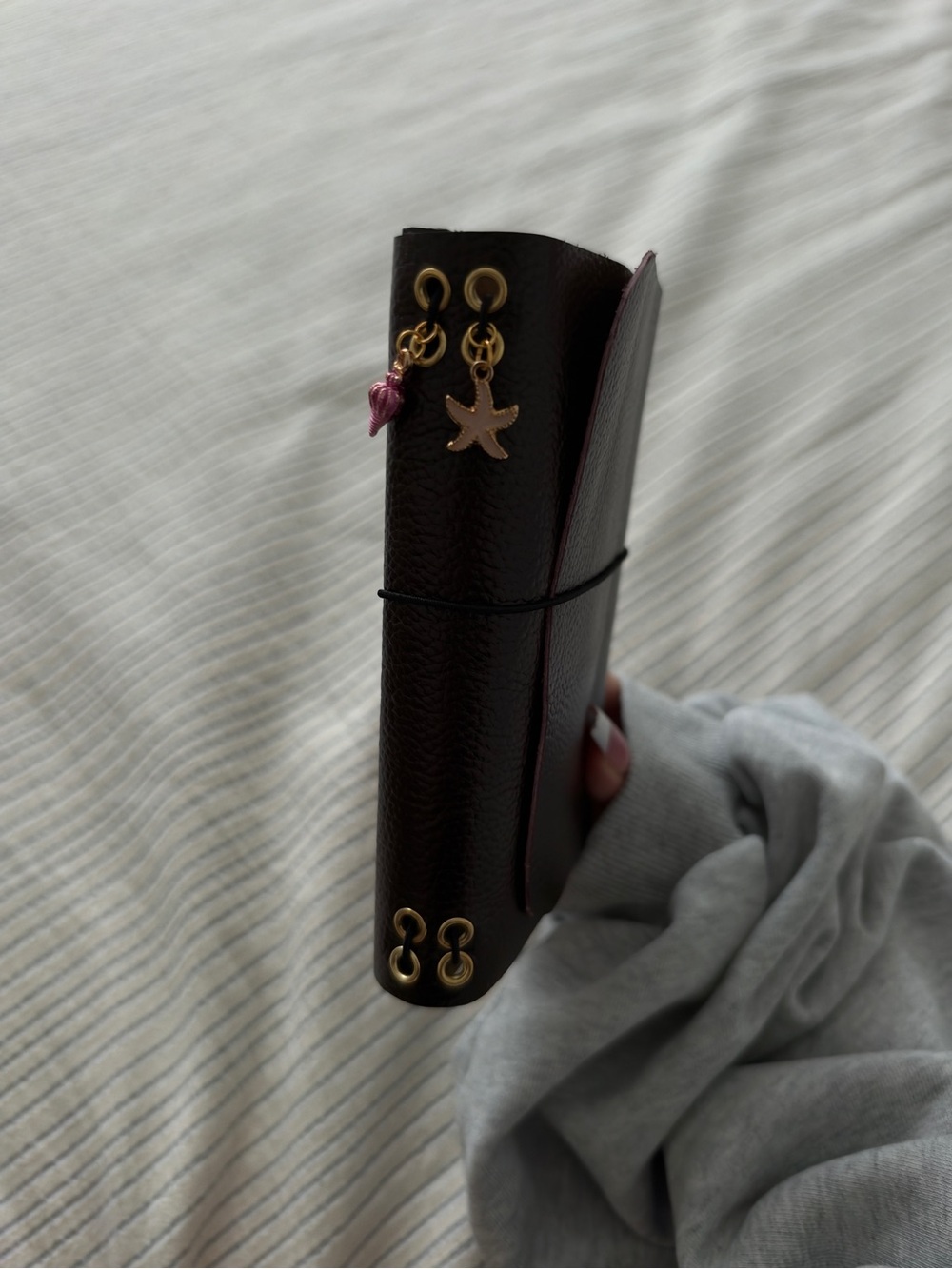 Brown Leather Journal Cover with Gold Hardware and Charms A6